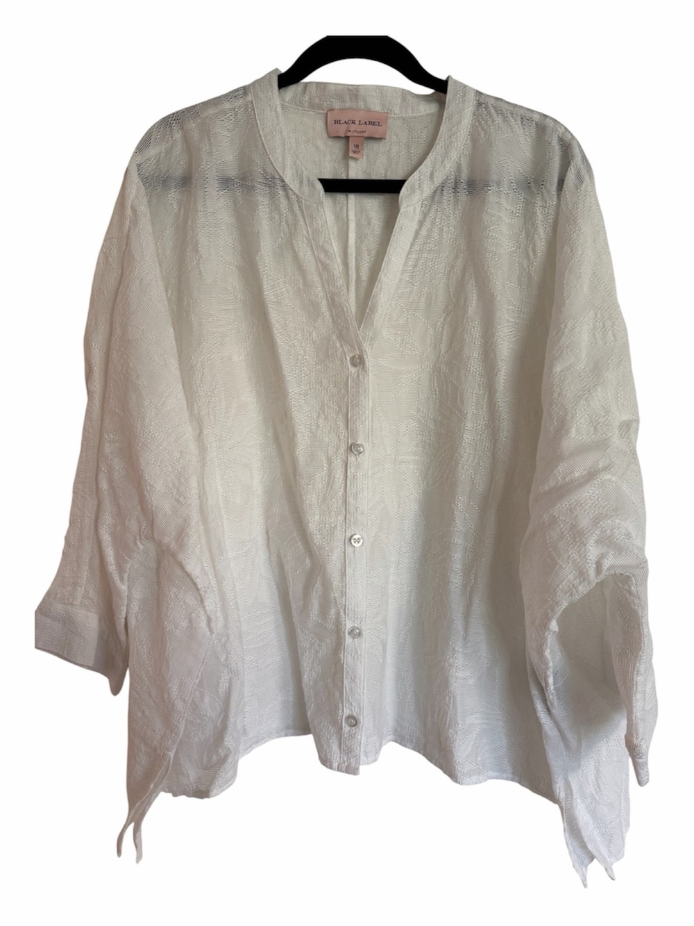 Chicos Black Label White Textured Button-Front Shirt